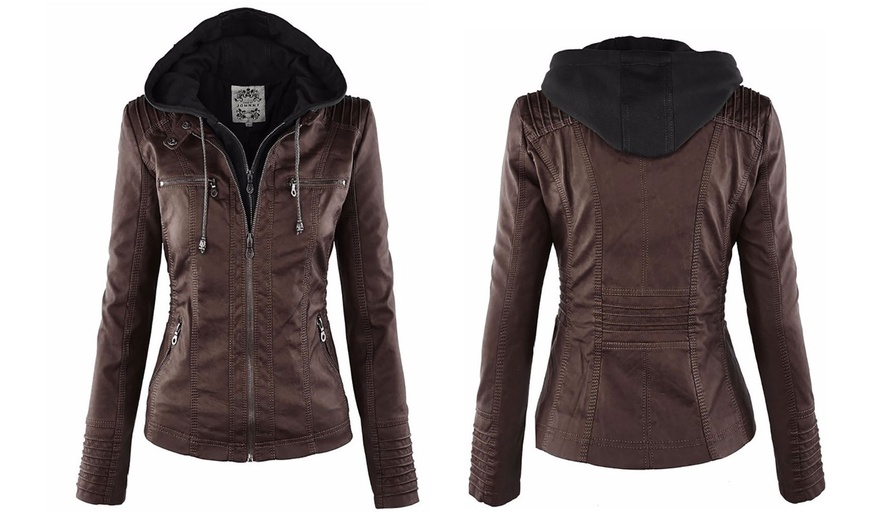 Image 3: Faux Leather Hooded Jacket