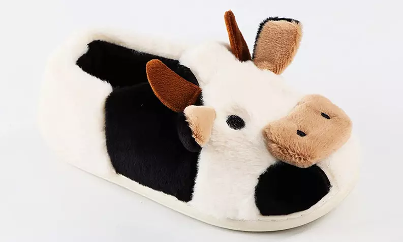 Winter Warm Cozy Fuzzy Plush Cartoon Cotton Cute Cow Indoor Outdoor Slippers