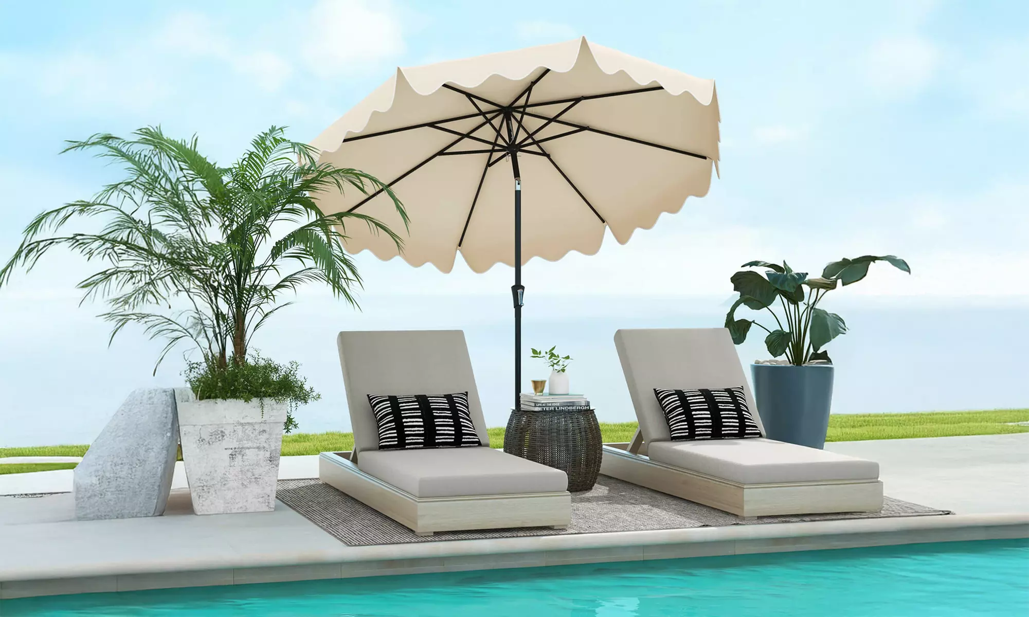 Costway 9 ft Patio Umbrella Two-Tier Market Table Umbrella Sun-Protective Canopy