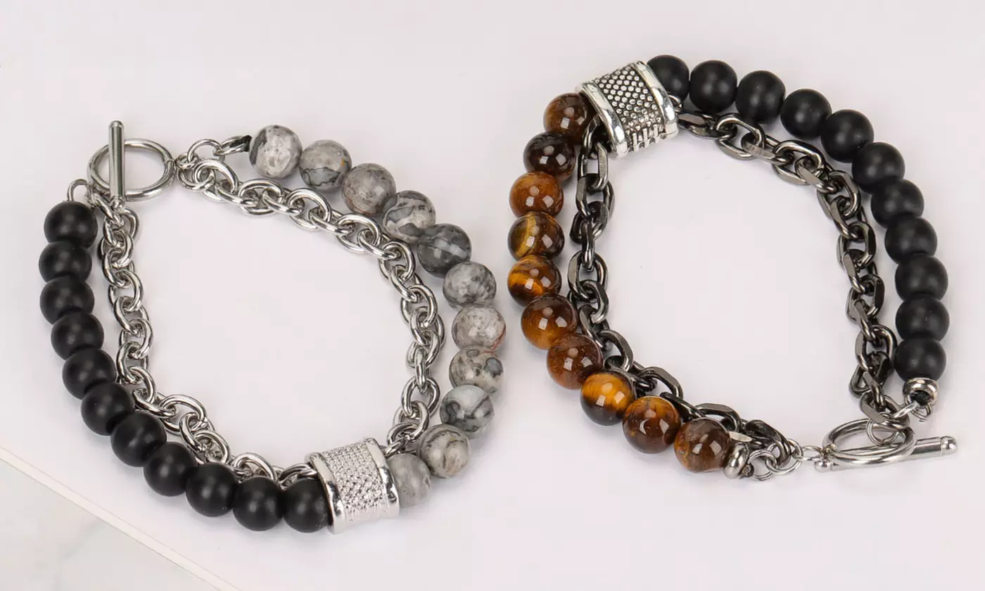 Handmade 8MM Natural Stone Prayer Beads Tiger Eye Bracelet for Men Women