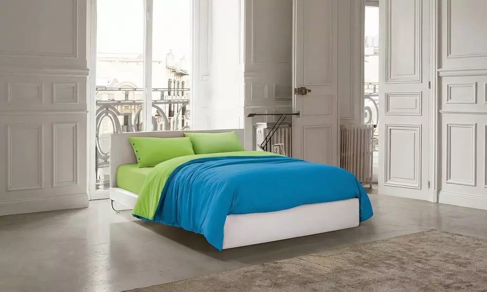 Parure copripiumino bicolore in cotone con federe