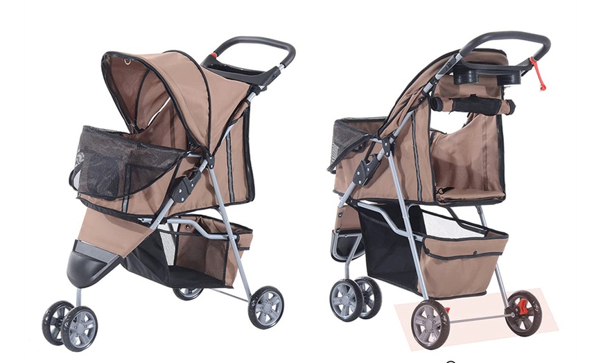 Image 3: PawHut Three-Wheel Pet Stroller