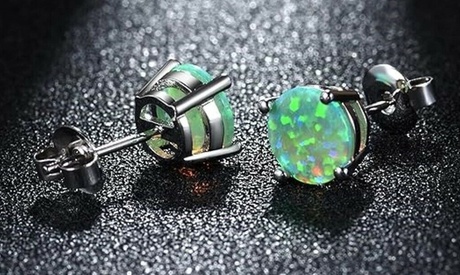 925 Sterling Silver 2.00 CTTW Round Cut Fire Opal Stud Earrings Multiple Options 2 ct Opal Round October Green Opal