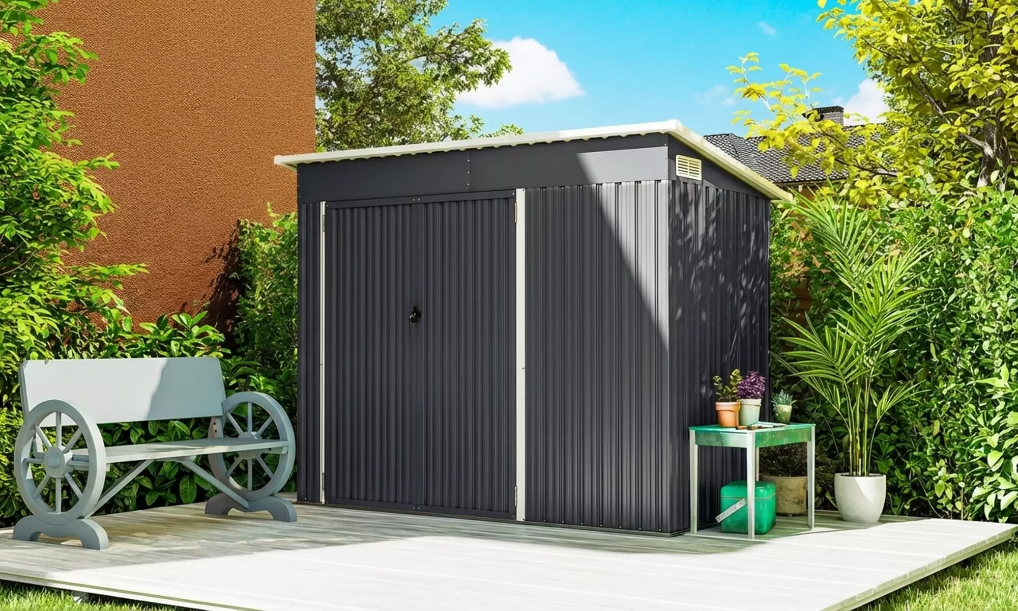 Metal Garden Storage Shed with Double and Side Doors