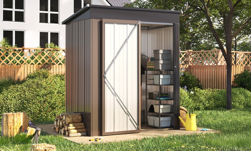 Image 2: Heavy-Duty Lockable Metal Garden Shed with Sloped Roof