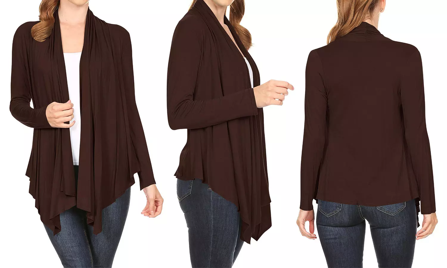 Women's Long Sleeve Draped Neck Open Front Solid Cardigan