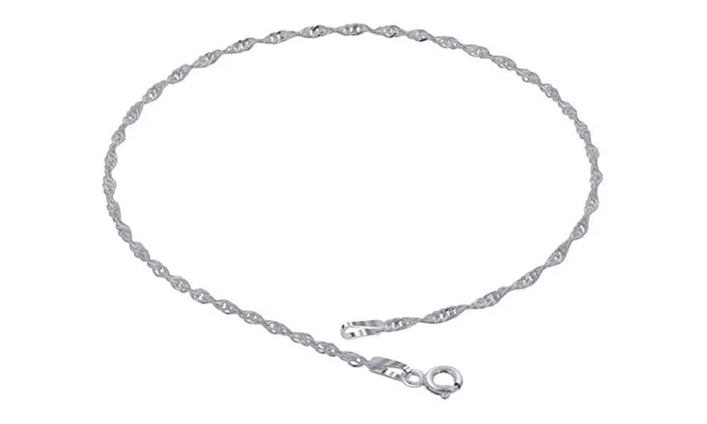 Italian Sterling Silver 9 or 10 Inch Spiral Singapore Anklet