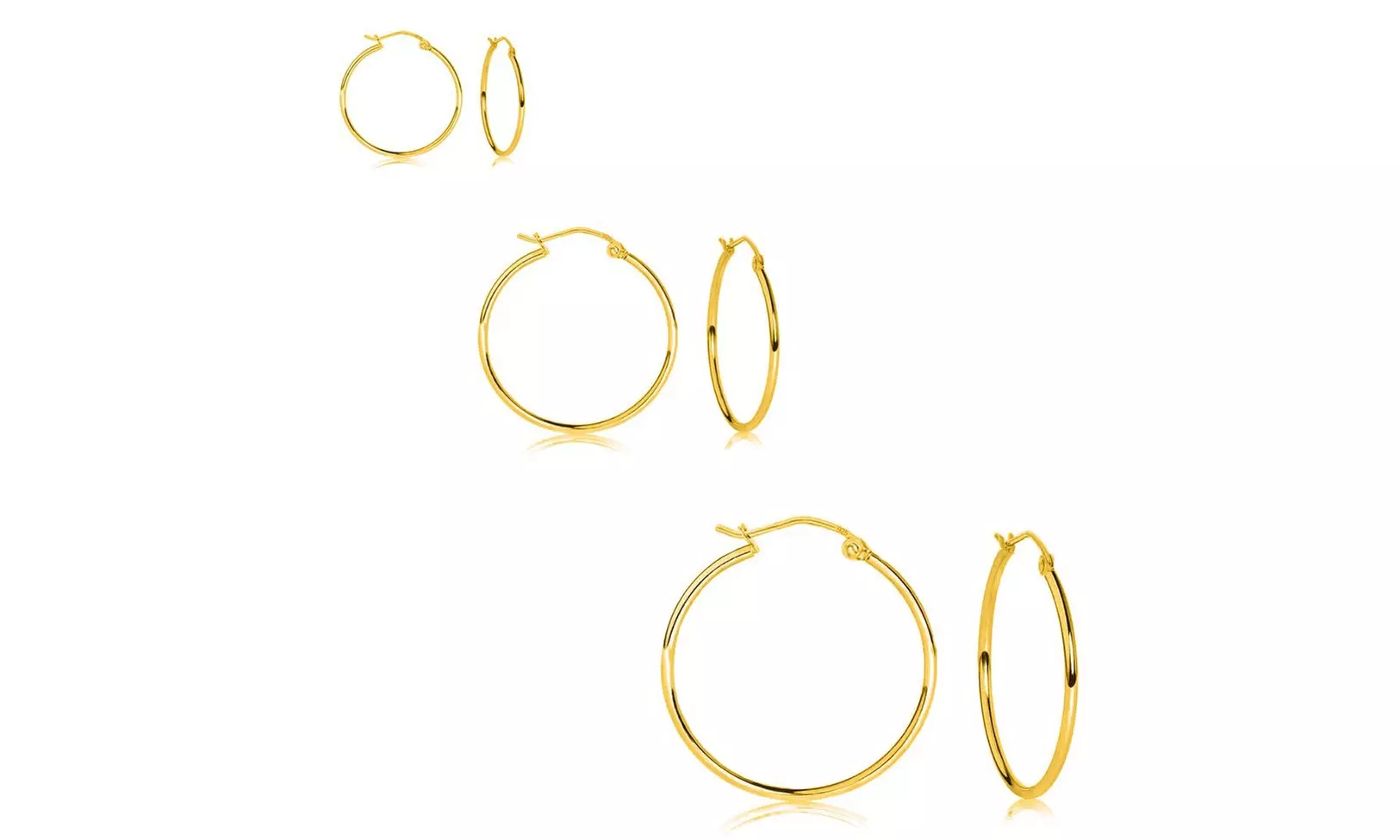Women's Set of 3 Sterling Silver 15mm , 25mm and 35mm Classic Hoop Earrings
