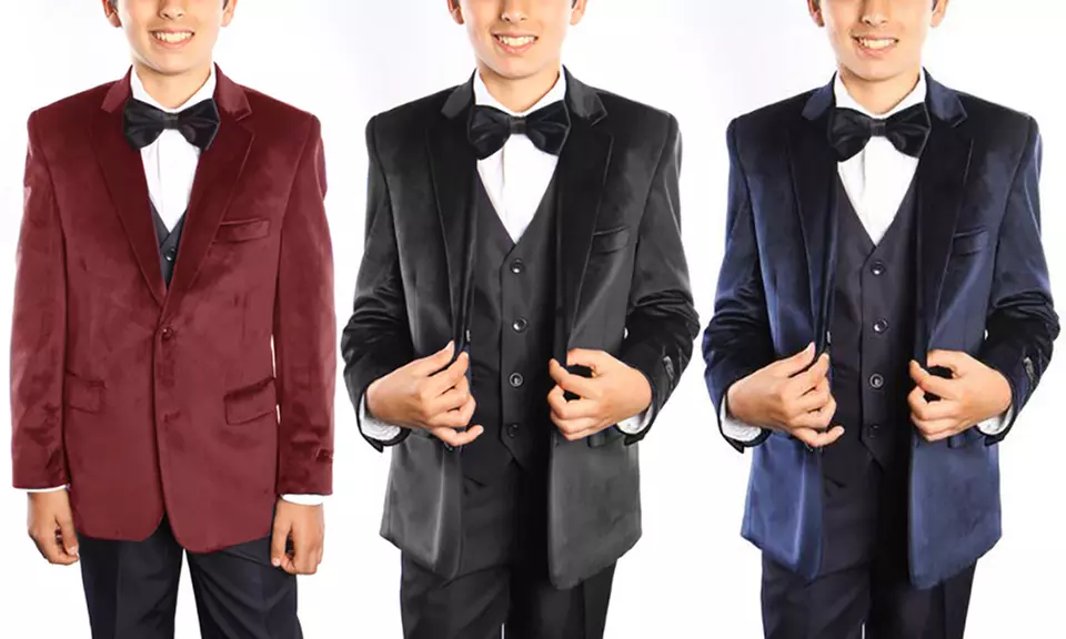 Kids' Solid Velvet Suit Set (5-Piece) - Primary Image