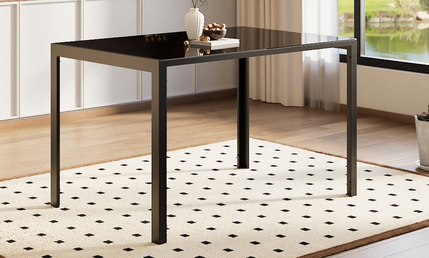 Image 1: 120×80cm Black Glass Dining Table with Metal Legs