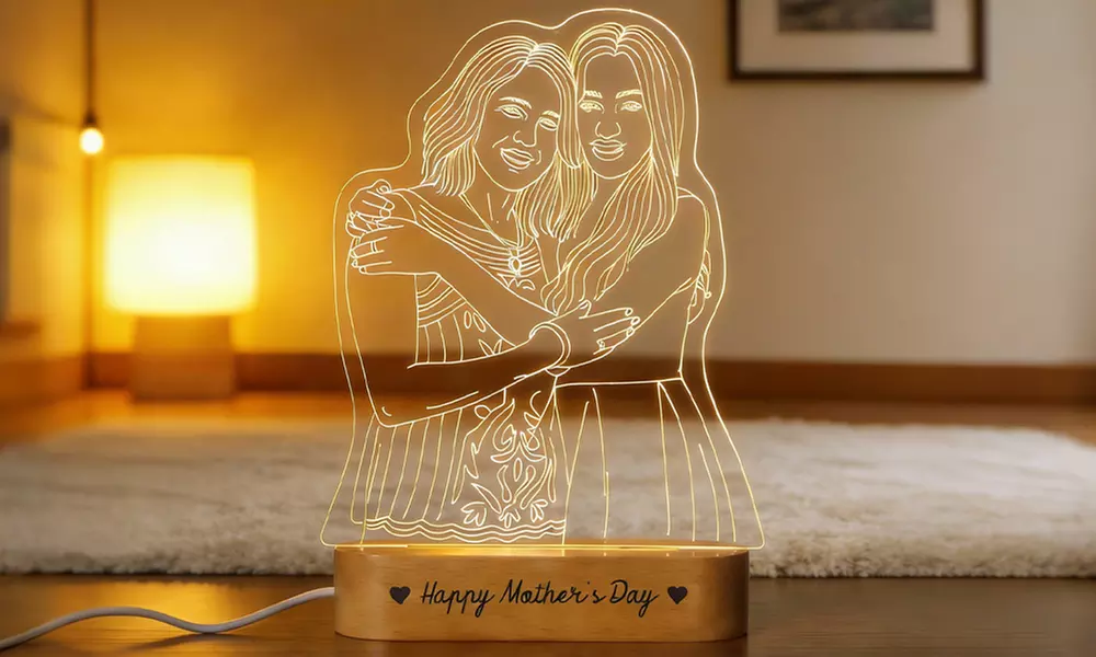 Niestandardowa drewniana lampa nocna 3D z personalizowanym zdjęciem
