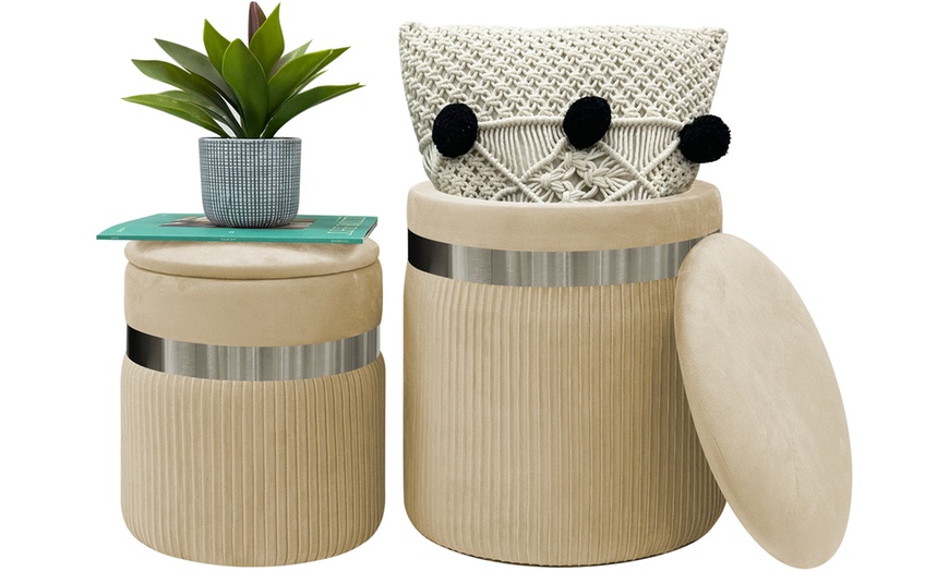 Image 2: 2er-Set zylindrische Samt-Poufs mit Stauraum
