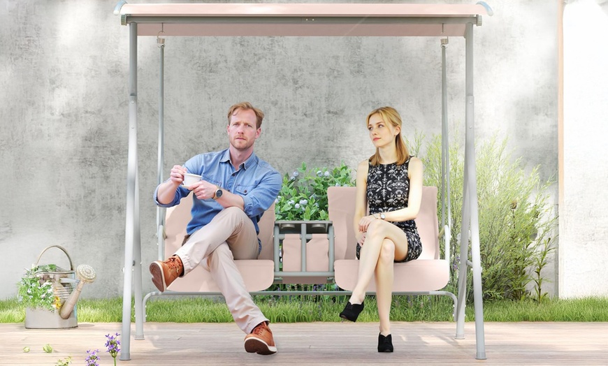 Image 2: Outsunny Two-Seater Garden Swing Chair in Beige or Black