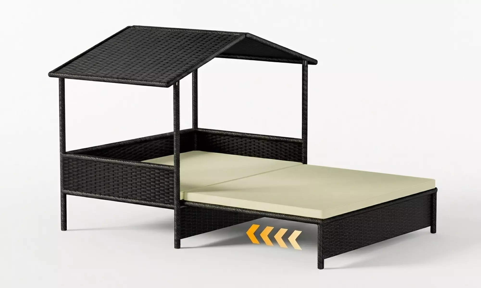 Rattan Effect Pet Bed with Canopy and Cushion