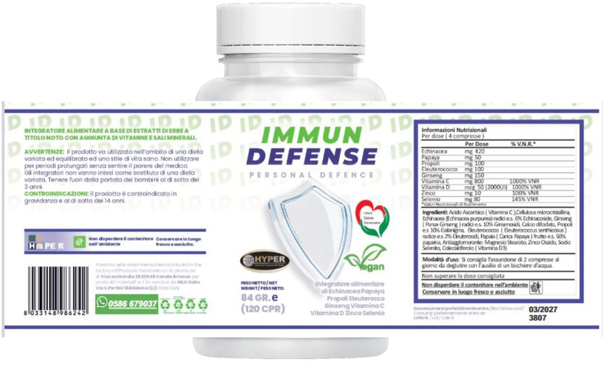 Image 4: Immun Defense HYPER 120 compresse Integratore Difese Immunitarie 