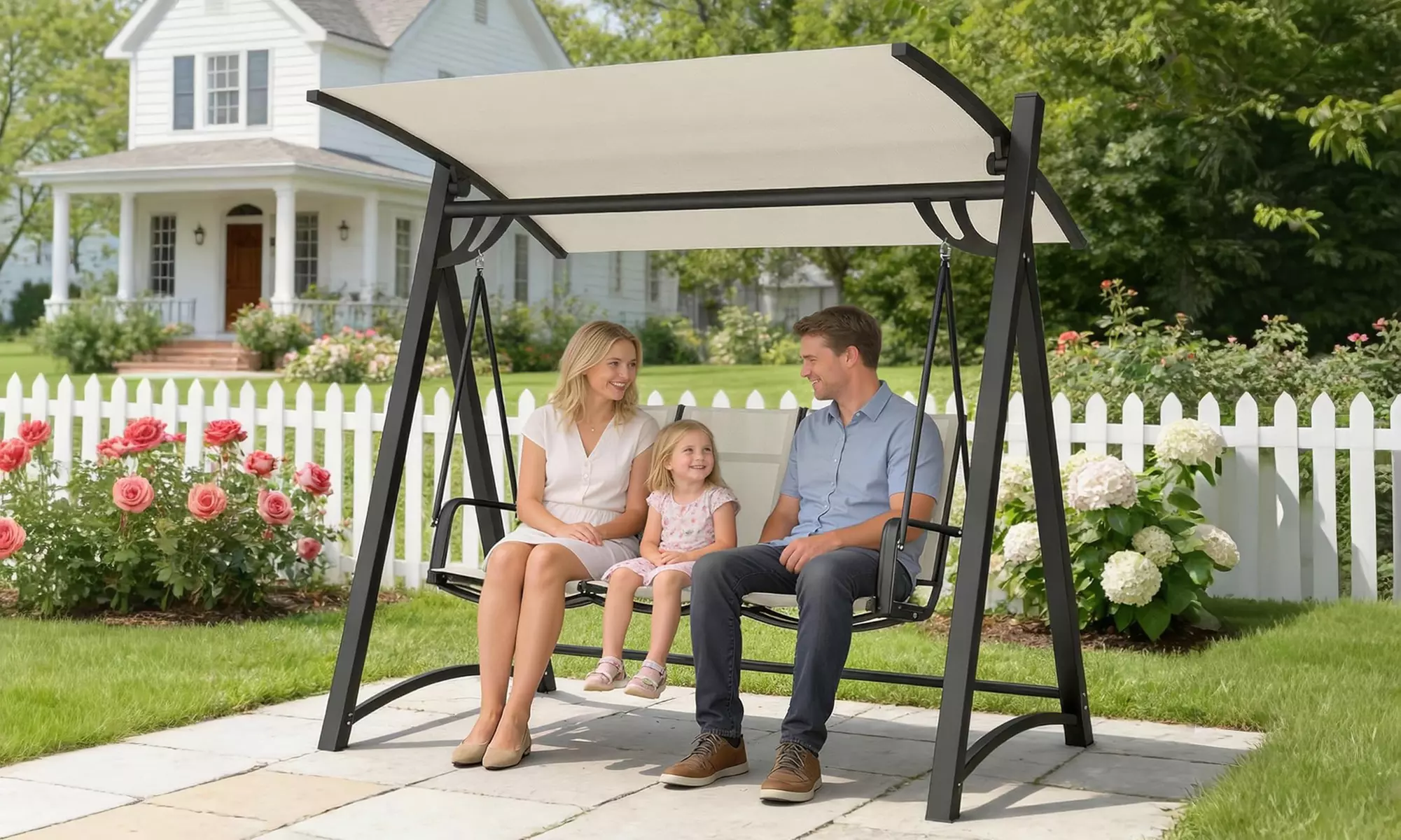 Outsunny 3-Seater Garden Swing Chair; Metal or Wooden Frame