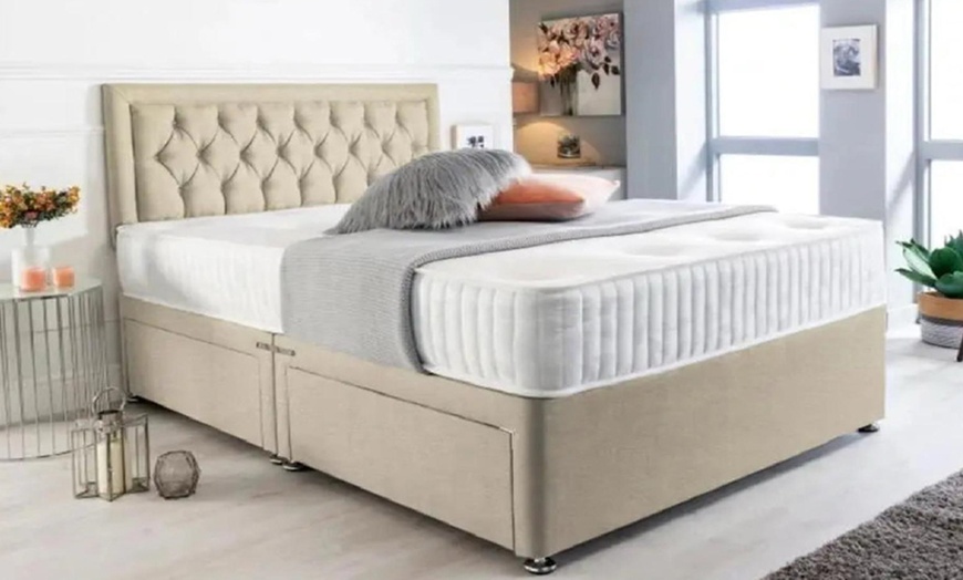 Image 4: Chesterfield Plush Divan Bed with Memory Foam Sprung Mattress 