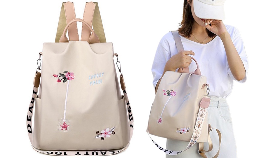 Image 6: Women's Floral Embroidered Anti-Theft Backpack