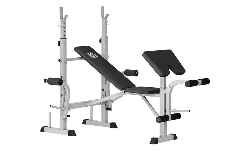 Image 1: HOMCOM Adjustable Weight Bench with Squat Rack
