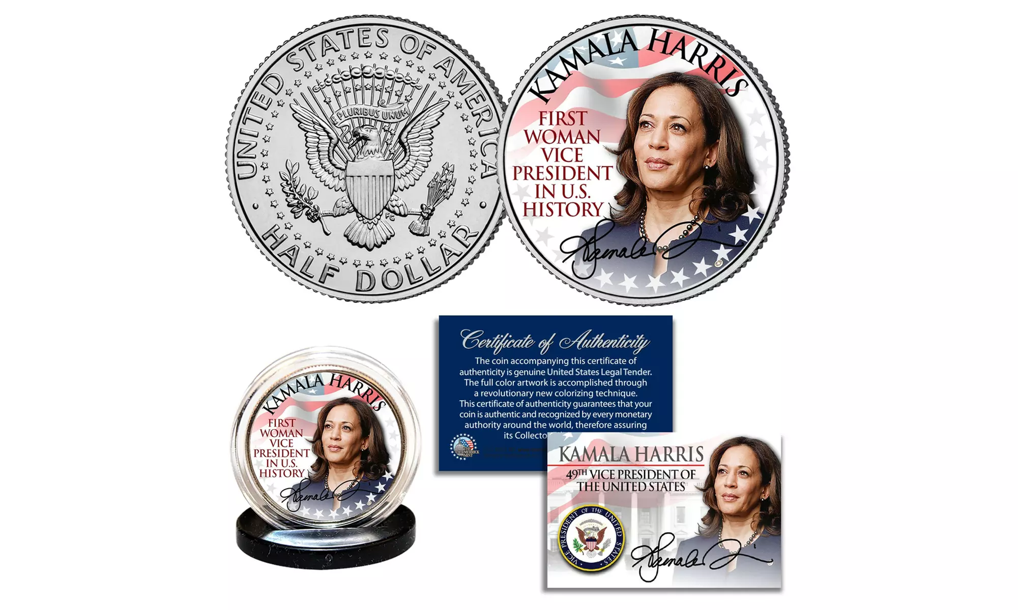 KAMALA HARRIS 1st Woman Vice President in History JFK Half Dollar Official Coin - Second Medium