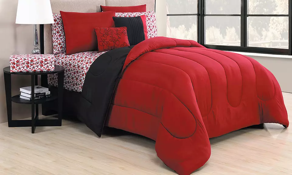 Solid Bed in a Bag Sets with Printed Sheets (9-piece) - Second Medium