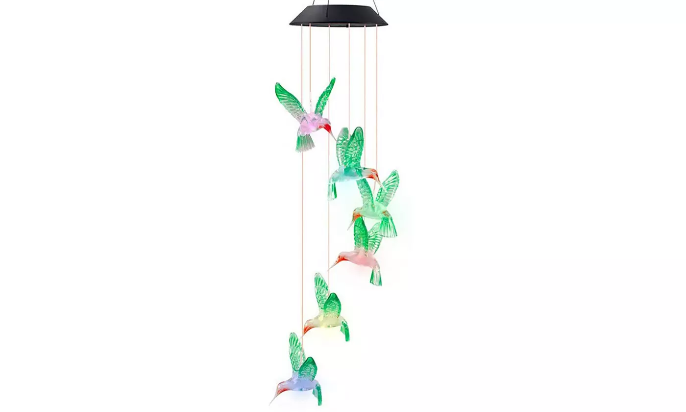LED Changing Color Solar Hummingbird Wind Chime Waterproof Wind Chimes