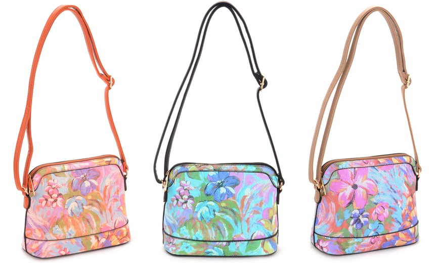 Image 1: Floral Print Crossbody Bag