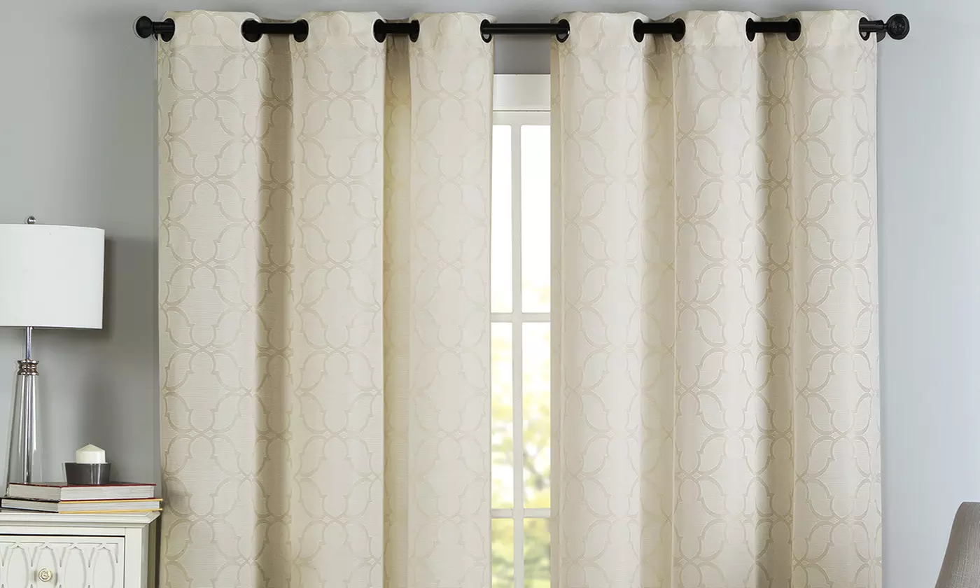 Textured Geometric Jacquard 76"x84" or 76"x96" Grommet Window Panel Pairs (2-Pack) - Primary Image