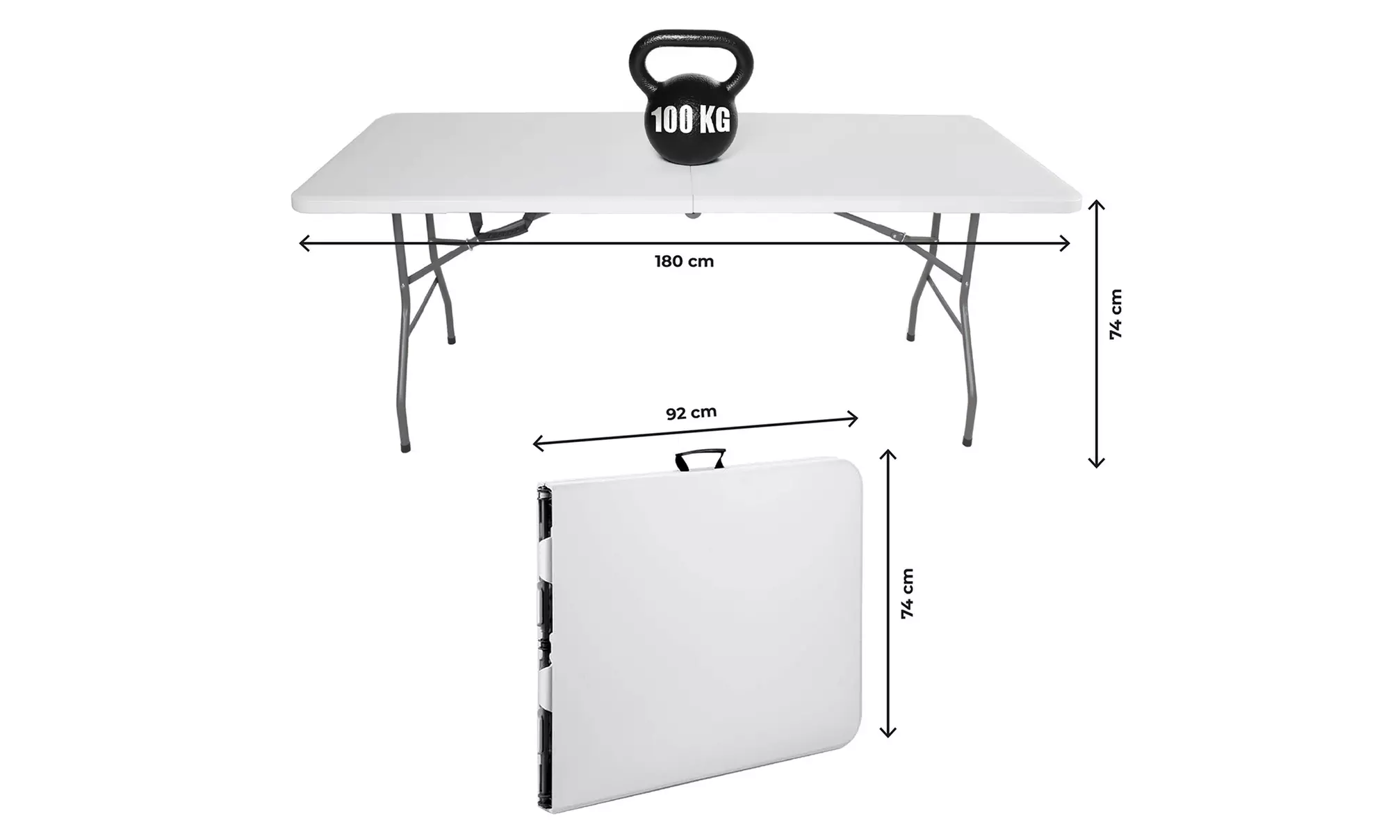 Table pliante d'intérieur et extérieur, 180 x 74 x 74 cm, livraison offerte - Image 5