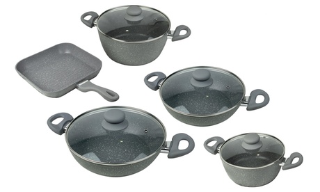 Set di pentole, tegame e bistecchiera in pietra antiaderente