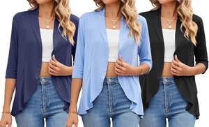 Women's Casual Draped Ruffled 3/4 Sleeve Cardigan