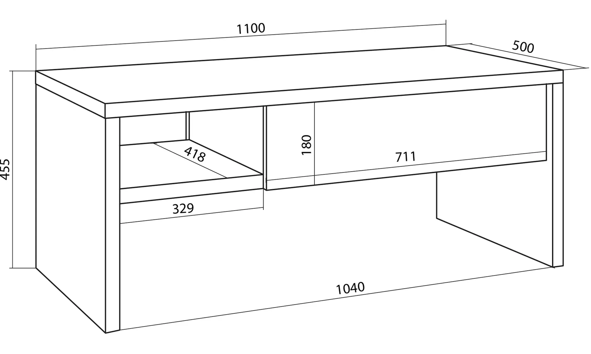 Mesa de centro elevable, 110 x 50 x 45 cm con envío gratuito - Second Medium