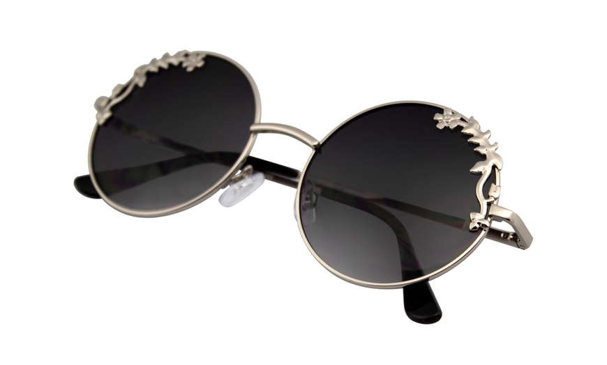 Image 7: Emblem Eyewear - Womens Flower Floral Boho Round Mirror Womens Sunglasses