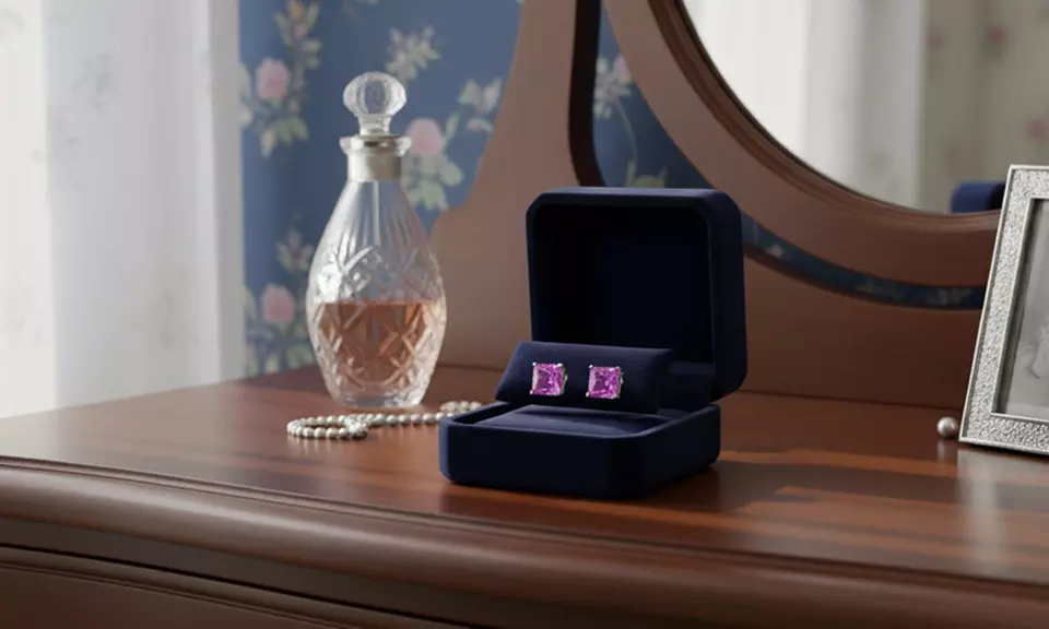 Paris Jewelry 10k White Gold Princess Cut Created Pink Sapphire Stud Earrings