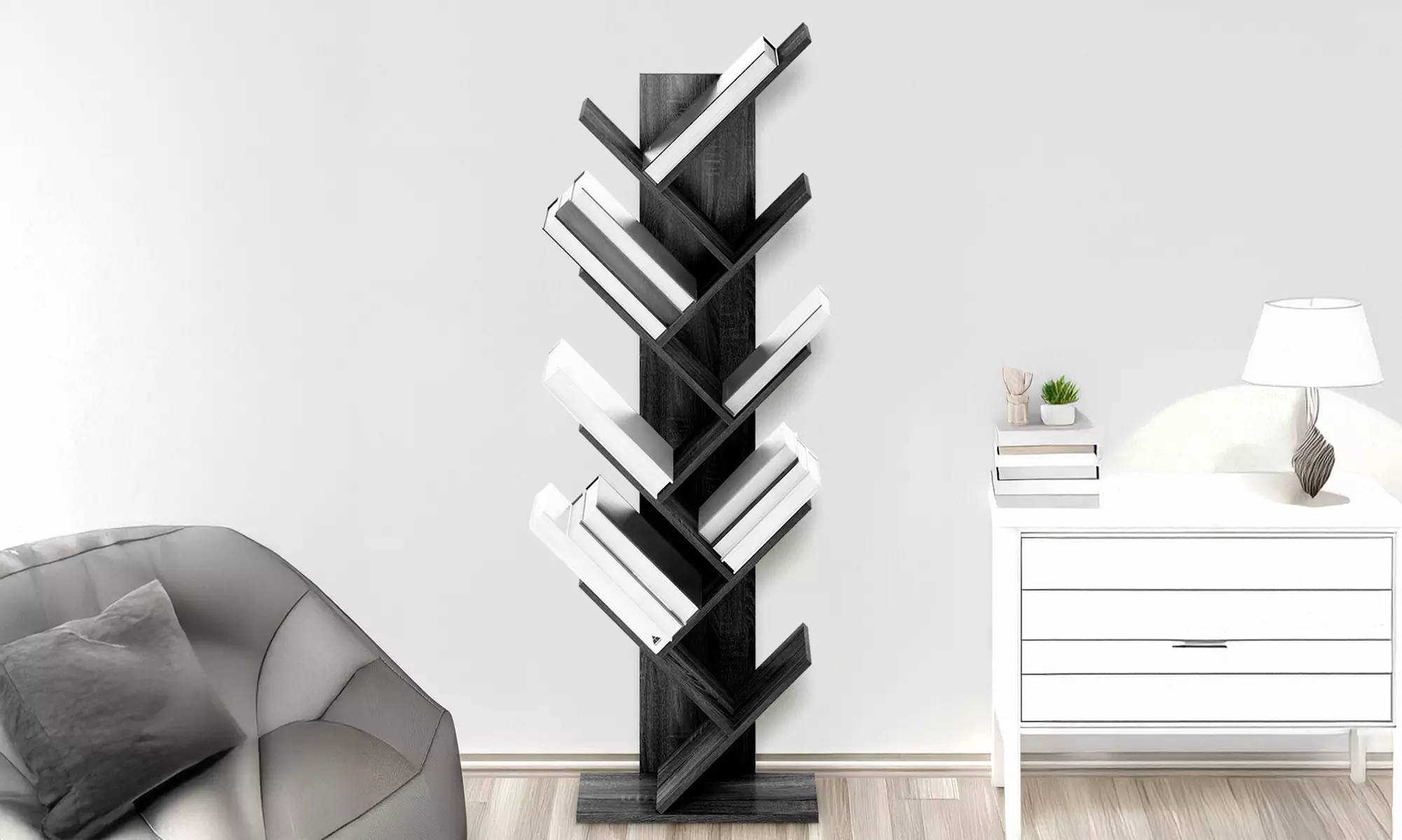 Estantería con forma inspirada en ramas de árbol y 8 repisas