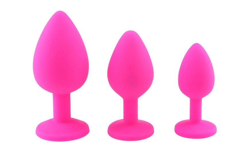 Image 7: 3pcs/set Silicone Jeweled Anal Plugs Large Medium Mini Plated Stopper Beads