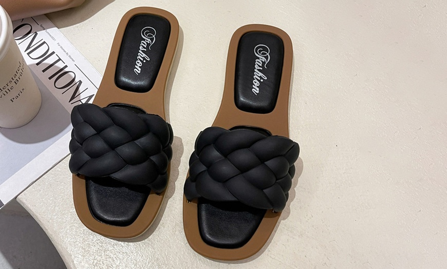 Image 7: Women's Solid Colour Braid Strap Slide Sandals