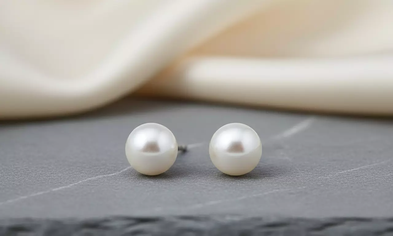 White Gold Plated 5mm White Freshwater Cultured Round Pearl Stud Earrings