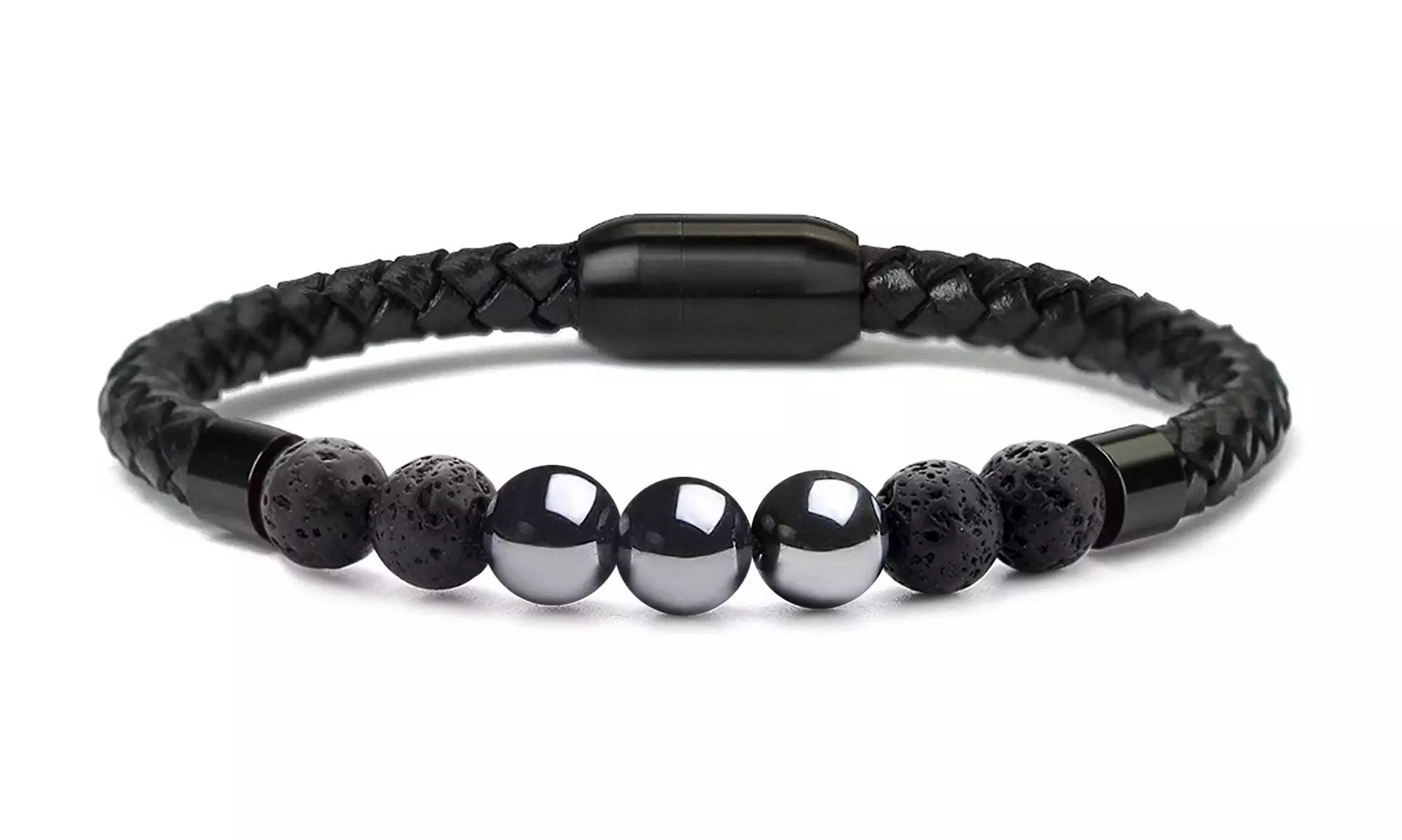 Men's Natural Healing Stone Leather Bracelet with Magnetic Closure