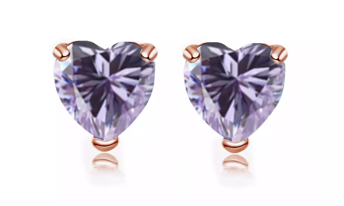 14k Rose Gold Plated Heart Created Tanzanite Stud Earrings by Paris Jewelry - Second Medium