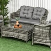 Image 1: Four-Piece Outsunny Rattan-Effect Wicker Sofa Set