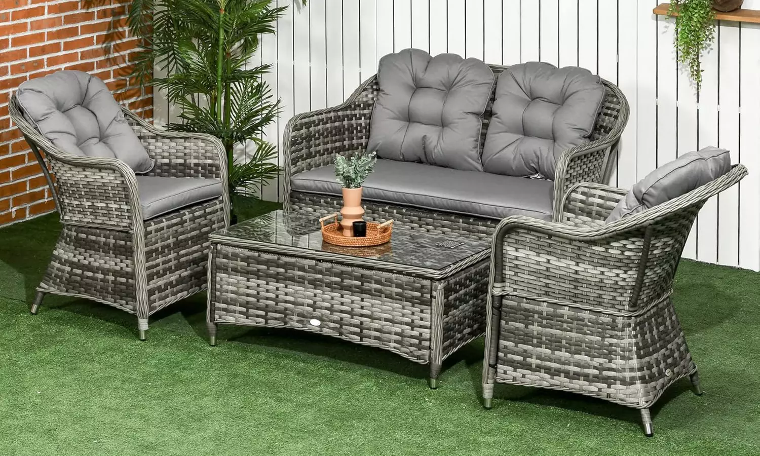 Four-Piece Outsunny Rattan-Effect Wicker Sofa Set