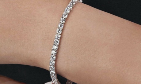 Round Cut Tennis Bracelet Made With Crystals From Swarovski Multiple Options Black Crystal Crystal White Gold Plated