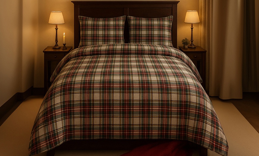 Image 3: Parure copripiumino o completo lenzuola 100% cotone tartan scozzese