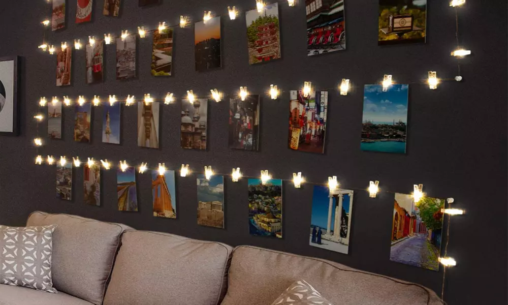 1 ou 2 guirlandes lumineuses avec 10 ou 20 clips photo LED