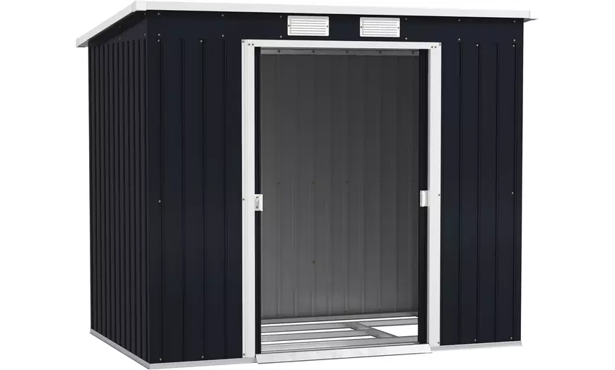 Image 9: Outsunny Lean To Garden Shed in Galvanised Steel, 5.6x6.9ft or 7x4ft