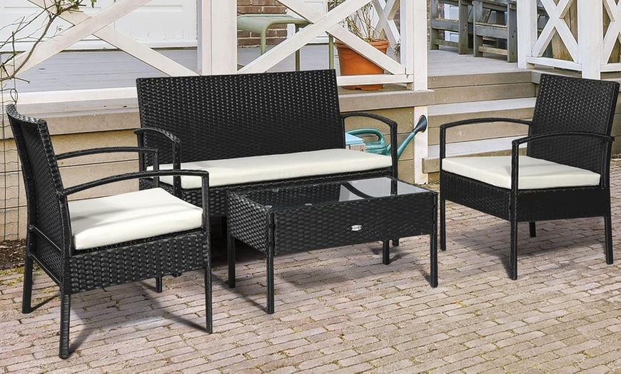 Image 1: Outsunny 4-Piece Rattan Effect Garden Sofa Set