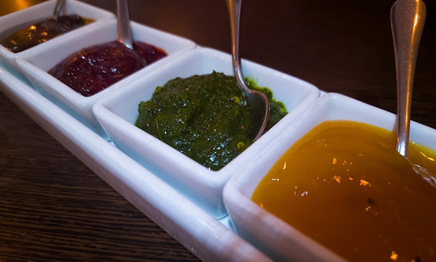 Image 7: For 1, 2, or 4: Chutney Tray or Papadam, Starter, Main, Rice & More