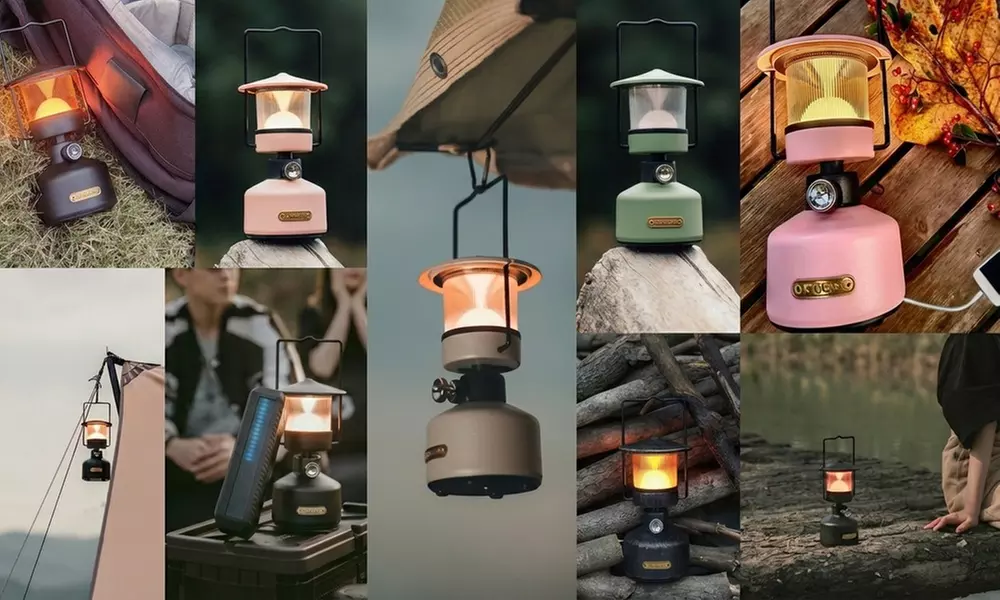 Draagbare vintage led-lantaarn met ingebouwde powerbank