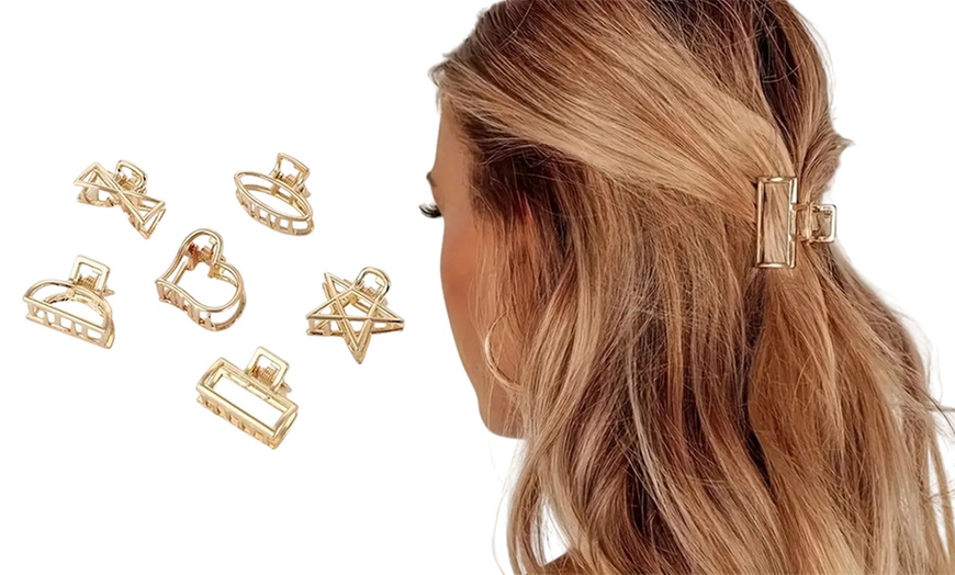 Image 1: Set of 6 Golden Geometric Hair Claw Clips 